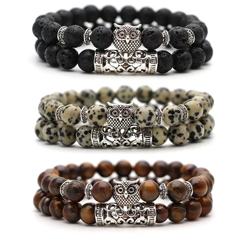 

Men Bead Bracelet Black Lava Stone 2pcs set Prayer Beads Buddha Beaded Bracelets for Women and Mens Pulseras Masculina