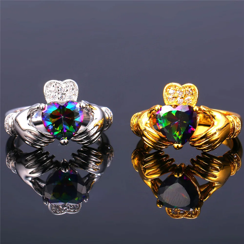 U7 сердце ювелирные изделия Claddagh кольцо для любви роскошный золотой цвет обручальные кольца для женщин R428