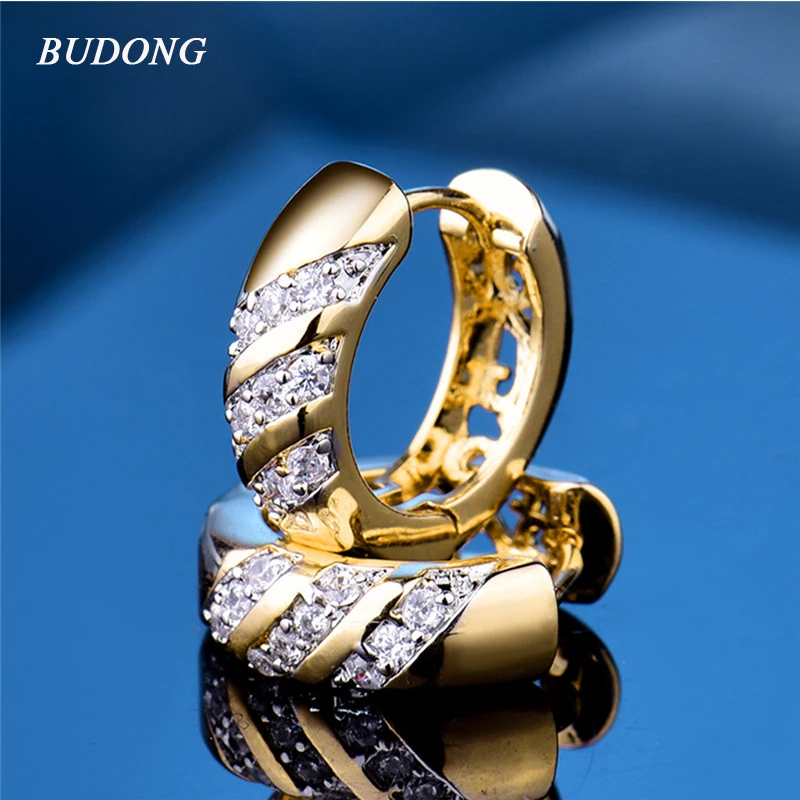

BUDONG Fashion Round Engagement Jewelry Silver/Gold Color Women Infinity Earring Three Rows Crystals Zircon Hoop Earrings XUE161