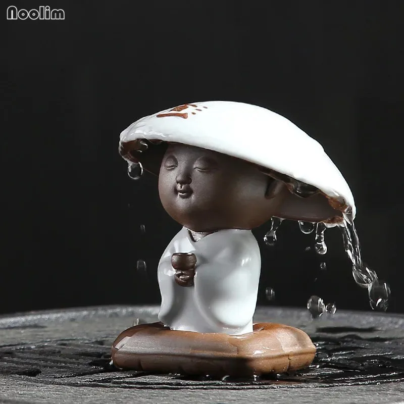 

NOOLIM Ceramic Little Monk Tea Pet Tea Table Mini Zen Ornaments Creative Kung Fu Tea Set Accessories Desktop Decoration