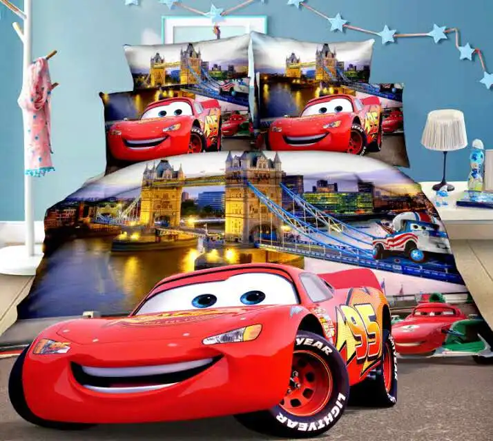 Комплект постельного белья Disney McQueen с машинками пододеяльники односпальный