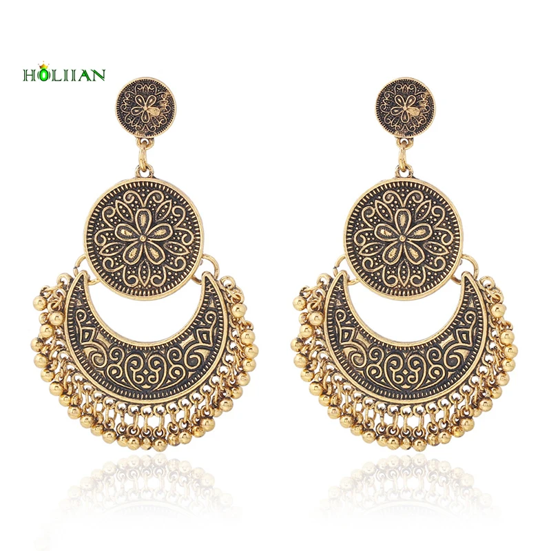 

Fashion Bohemia Fan-shape Round Beads earrings for women big pendant drop earrings Black Silver ethnic jewelry female 2018