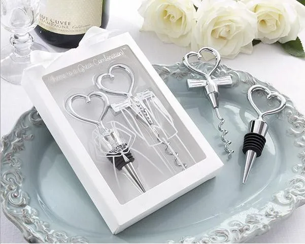 

Wholesale 60pairs/lot Combination Wine Bottle Corkscrew Opener and Stopper for Bride and Groom Favor Wedding Table gifts