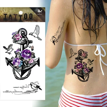 

1sheets Purple Flower Tattoo Sticker Birds Tattoo Temporary Tatoo Art for Women