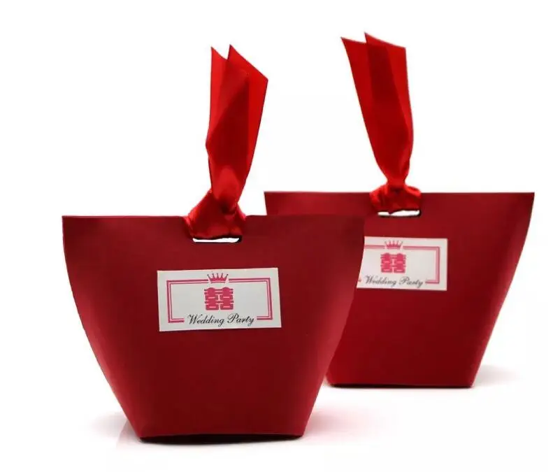 Creative T-type Wedding Favor Box Candy Box Gift Boxes Event & Party Supplies Red Candy Boxes with Ribbon Favor Holders  2