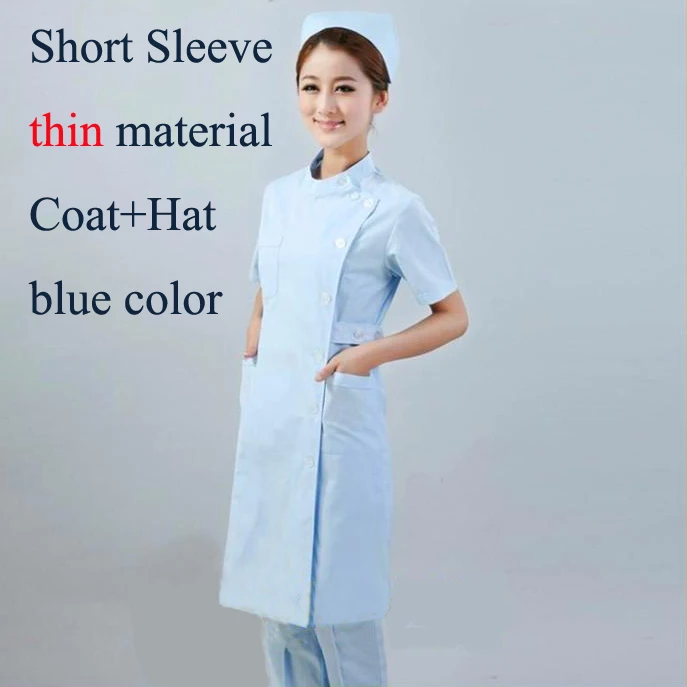 3 цвета медсестра форма пальто+ шляпа Спецодежда медицинская пальто больнице медсестра равномерной Для женщин Спецодежда медицинская Костюмы дамы элегантный белый лаборатории coat18 - Цвет: short sleeve