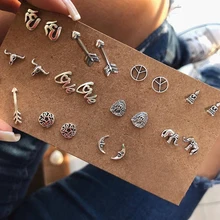 11 пар/компл. панк Будды буква, стрелка слон в виде Головы Быка Йога Ом Лунного цвета Для женщин серьги, очаровательные вечерние Шарм ювелирные изделия