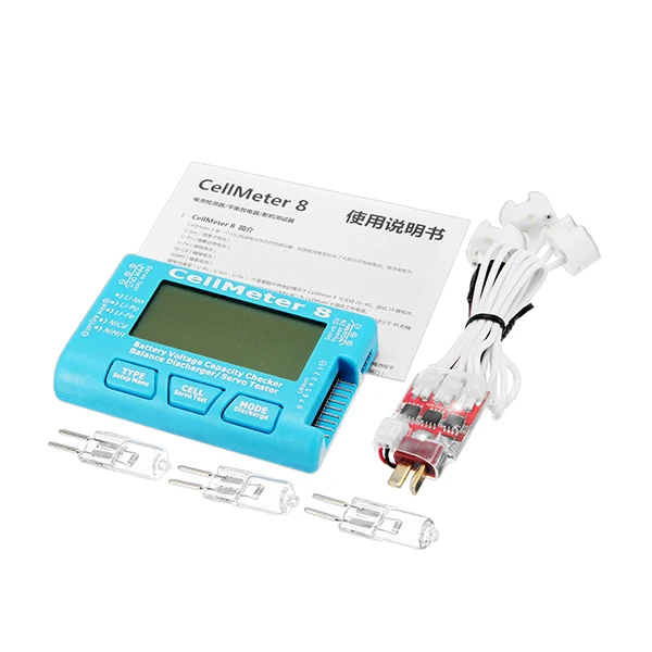 

CellMeter 8 8S LCD Display Digital Battery Voltage Capacity Balance Servo Checke r Tester with Discharge Module with 3 Bulbs