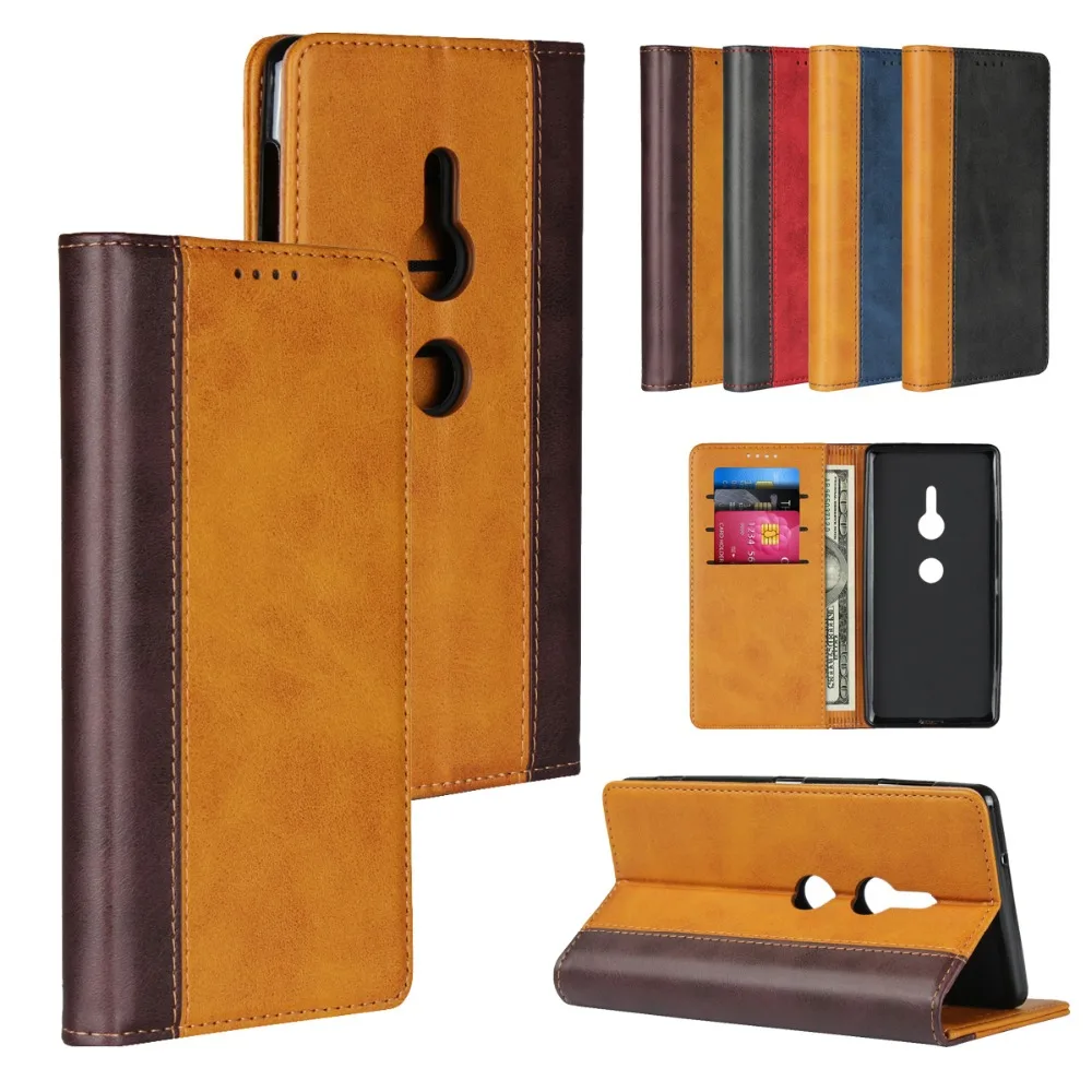

LUCKBUY For Sony XZ2 XZ3 Coque Color Matching Calf Grain Leather Flip Cover for Sony Xperia XZ3 XZ2 luxury Magnetic Wallet Cover