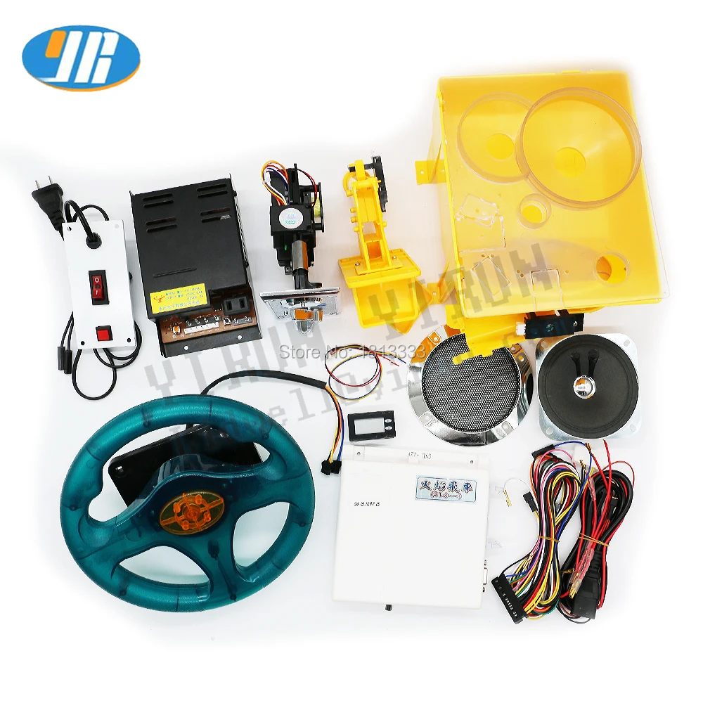 

Racing Car Machine Complete kit FIRE CAR Game board With Steering Wheel Power Supply Coin Counter For Children's Game Machine