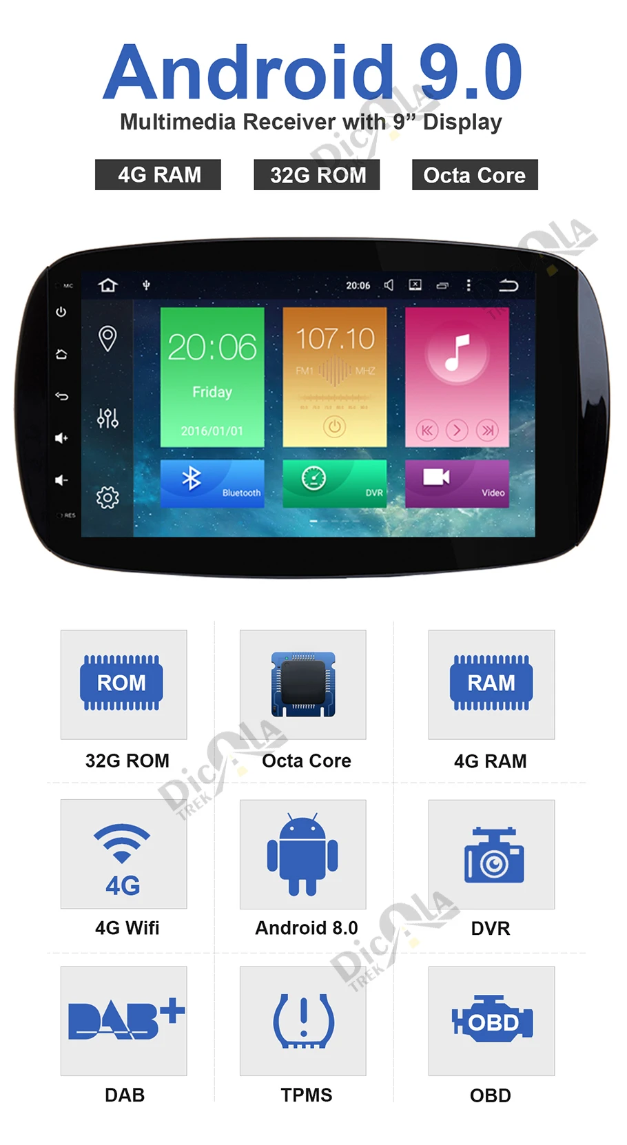 Cheap IPS PX5 4G+32G 9" Android 9.0 1din Car GPS radio For Mercedes Benz Smart multimedia player auto stereo no CAR dvd player 3