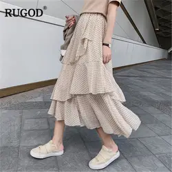 RUGOD 2019 каскадные гофрированные женские юбки Винтаж Цветочный pirnt пятнистый корейский стиль летняя юбка мода Винтаж faldas