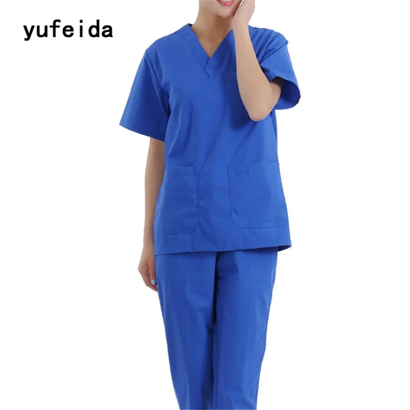 YUFEIDA Scrubs Medical Uniform Women Scrubs Set Medical Scrubs Top and