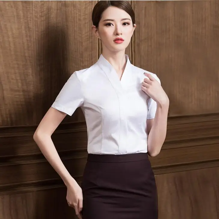 

Flight attendant uniform Shirt aviation Formal uniform V neck summer