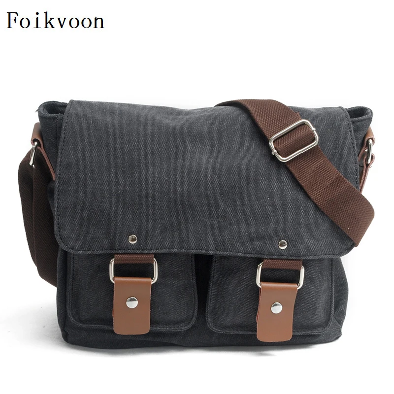 Foikvoon холст Сумки для Для мужчин крышка Тип практичный человек Crossbody сумки одноцветное Цвет Ретро мужской сумки на плечо