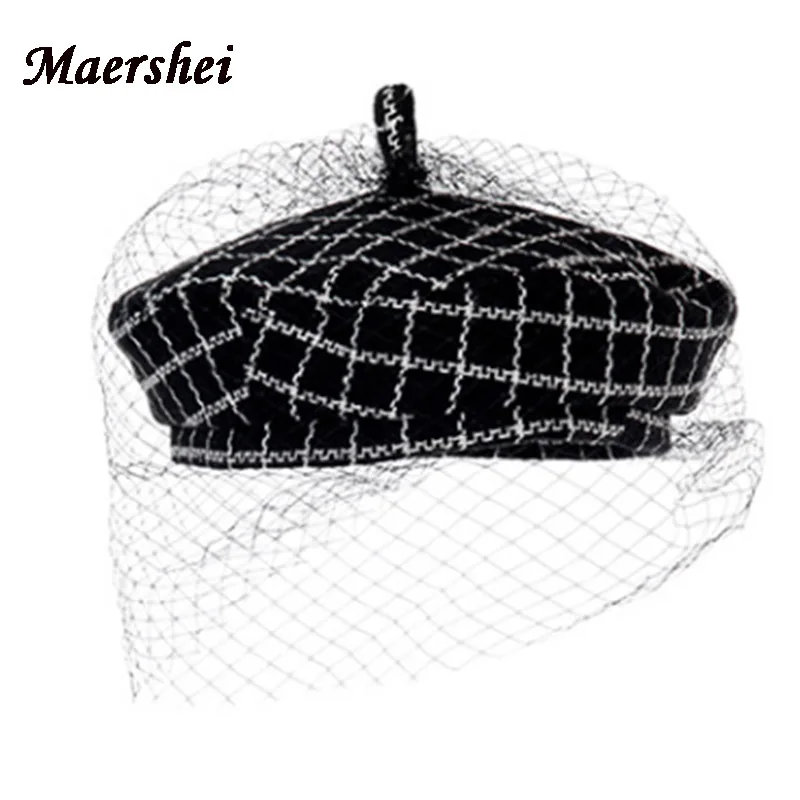 MAERSHEI бренд берет Женская Черная клетчатая британская ретро сетка художника шляпа кепки Gorras