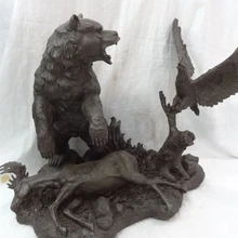 USPS в США S1787 2" Китайский Чистая Бронзовый Украшения Животных Eagle Fly Медведь Бороться Статуя Оленя