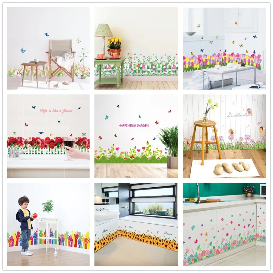 

% green grass plant waist line paint flowers wall sticker home decor skirting line for bathroom kitchen living room window art