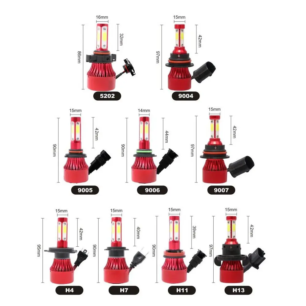 H4/HB2/9003 светодиодный головной светильник H7 H11 9005 9006 4 стороны 100 Вт 10000lm автомобиля светодиодный головной светильник лампы авто светодиодный налобный фонарь светодиодный светильник 12v 24v