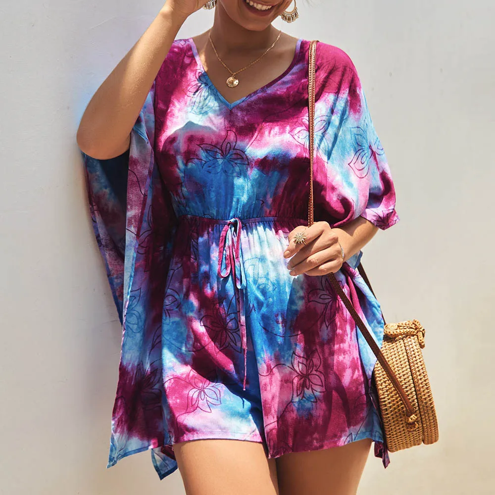 Women Summer Fashion Boho Print Colorful ink Bat Short Sleeve Playsuit Holiday Chic Short Jumpsuit Women Summer Fashion Boho Print Colorful ink Bat Short Sleeve Playsuit Holiday Chic Short Jumpsuit