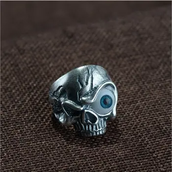 

Real sterling silver S990 vintage Thai silver craft ring fashion men's resin enamel eyes men's ring