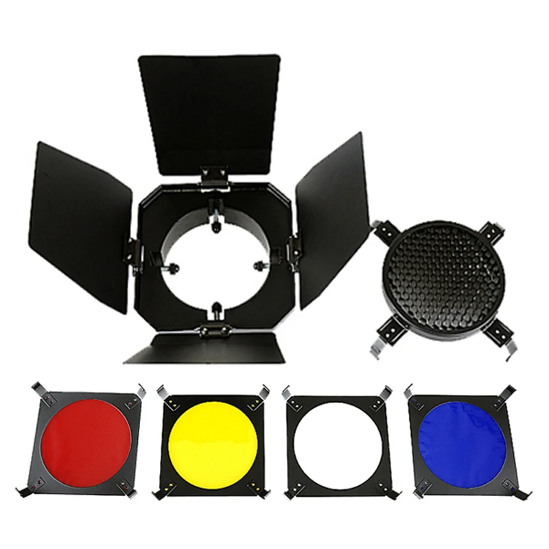 Универсальный стандартный 9,8 см фото студия сарай дверной комплект с сотовой сеткой с 4 цветными фильтром Набор для стробоскопического фонарика