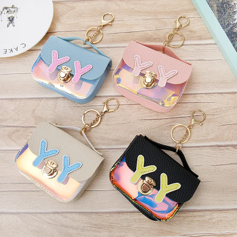 

Korean version of the small bright bright color mosaic ladies purse with key ring small square coin purse coin purse