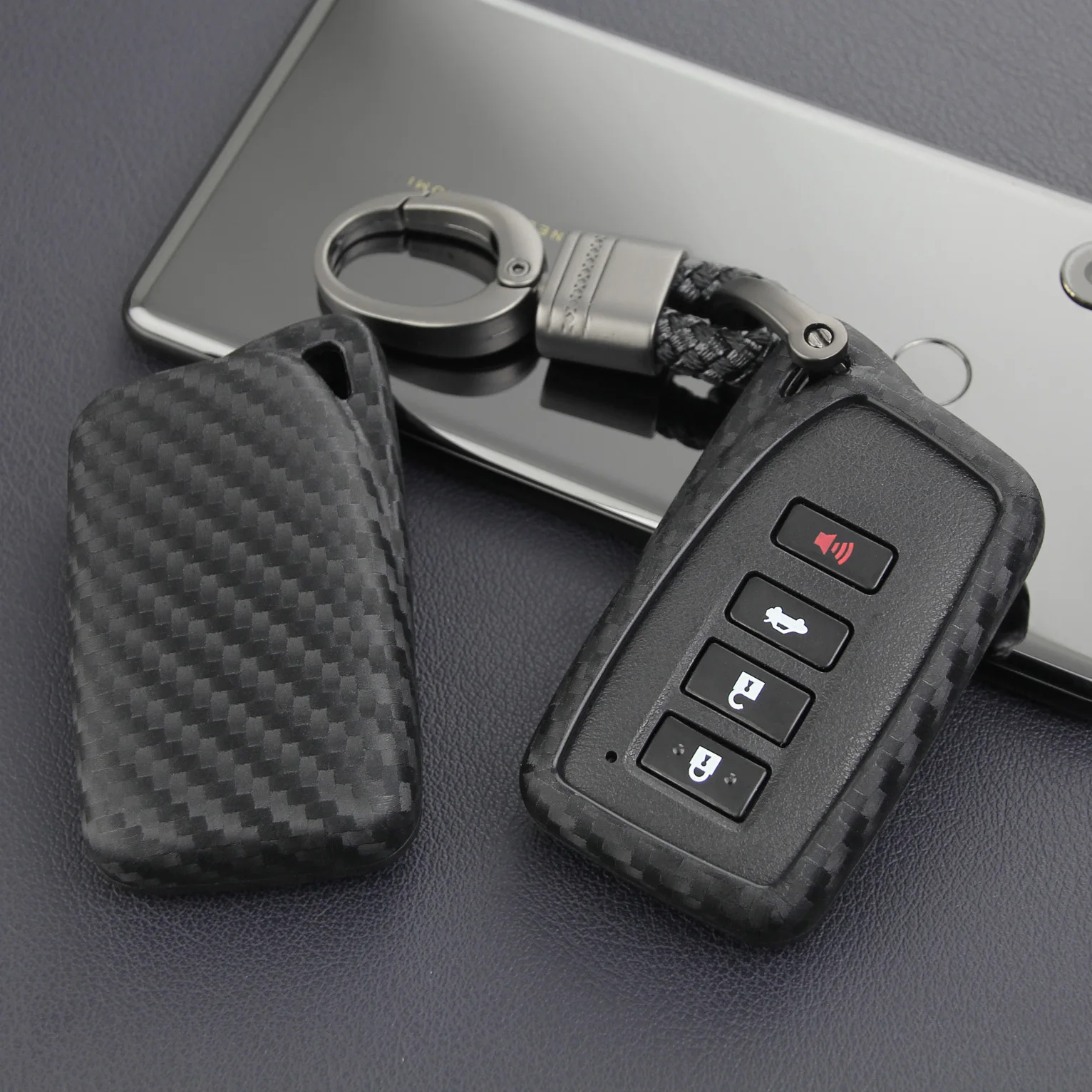

For Lexus IS ES NX RX GS LX RC Carbon Fiber Car Key Fob Case Cover Chain Ring Accessories 200 260 300 350 450 570 F Sport