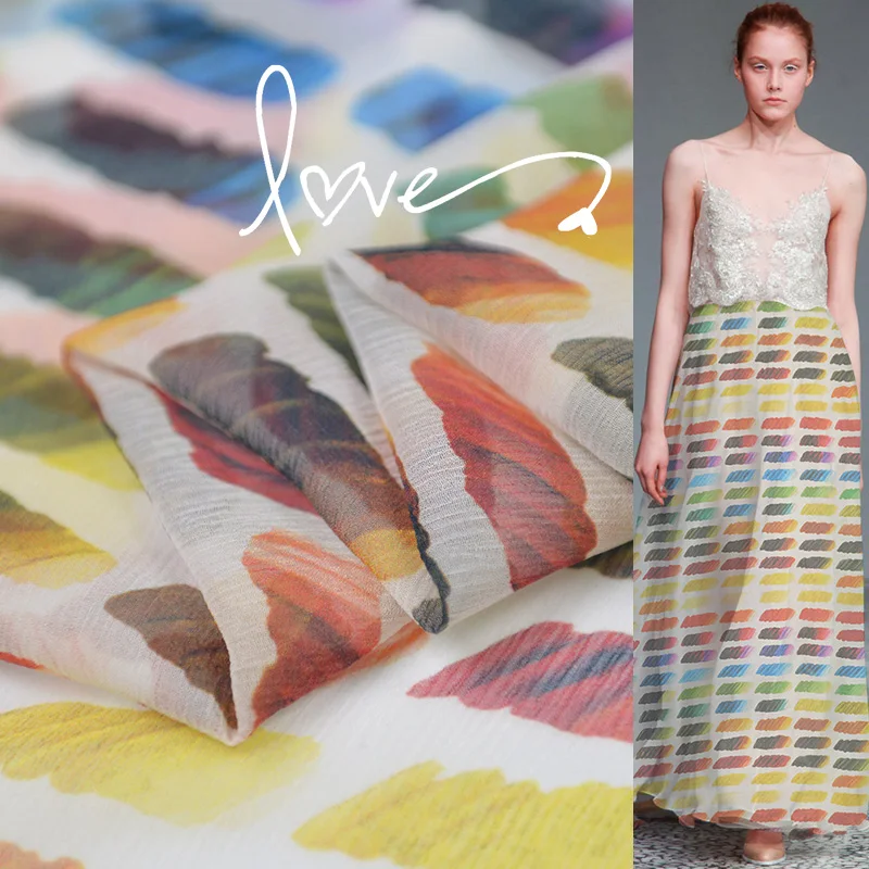 Красочные картины шелк отвесный супер тонкий жатый Шелковый материал для пляжного платья 100 см* 135 см