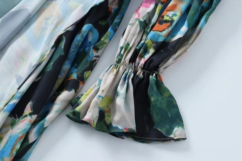 DEAT 2019 Новая летняя модная женская одежда с отложным воротником, расклешенными рукавами, цветочным принтом, вискозный кардиган с оборками