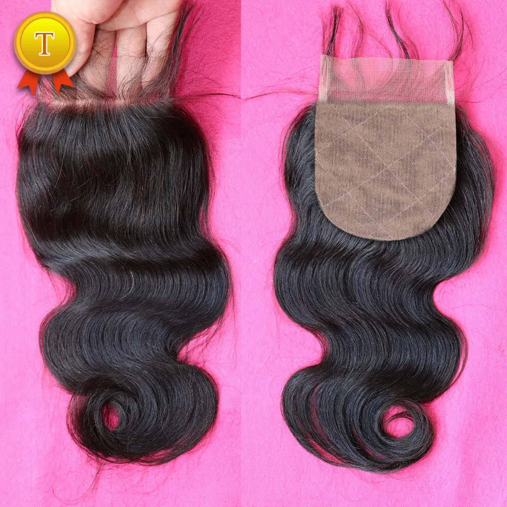

7A Grade Brazilian Silk Closuer Body Wave 4*4 Free/Middle/3 Part Cheap Human Virgin Hair Top Silk Closure DHL Free shipping