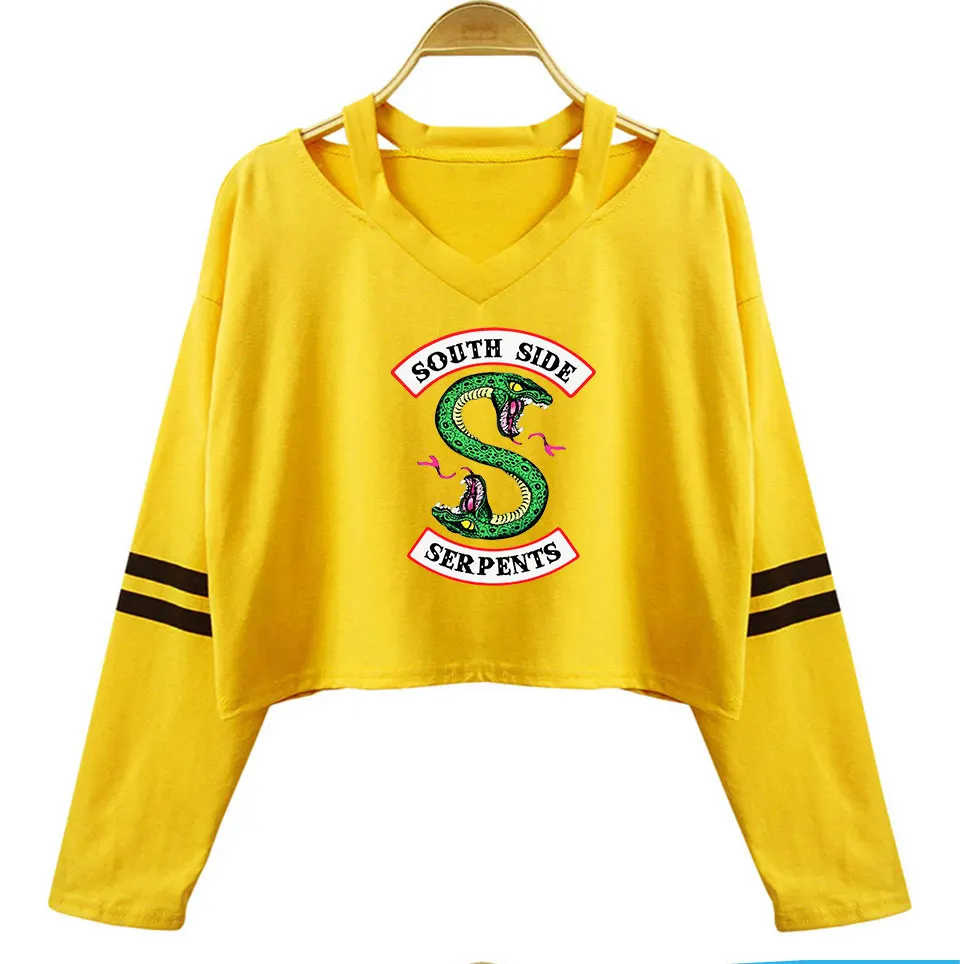 

2019 Riverdale South Side Serpent Sexy Long Sleeve Cotton Crop Tops T-Shirt Women Off-shoulder shirt Girl Streetwear Clothes