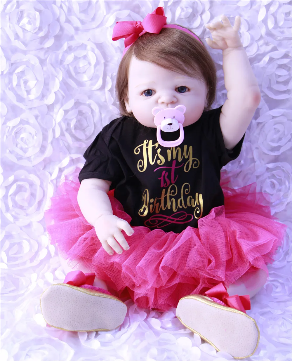 

23 Inch Princess Girl Baby Doll Lifelike Full Silicone Vinyl Reborn Dolls With red Dress Suit Real Touch Babies Toy For Sale