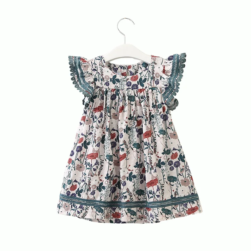 Летнее платье для девочек Новинка года, милое детское пляжное платье с рукавами-крылышками детская одежда с цветочным рисунком платье для детей возрастом от 2 до 7 лет - Цвет: AX1030 White