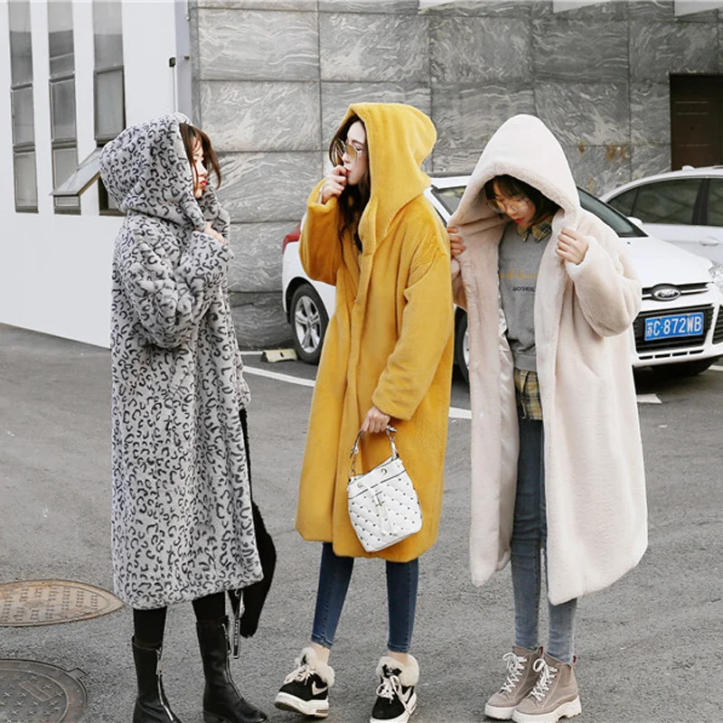 Nagodo Winter Mink Coat 2018 Thick Warm Loose Faux Fur Coats Women Oversize Casual Rabbit Fur Plush Coat with Hood Long OverCoat