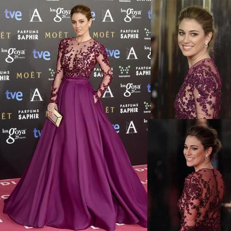 2017 New Arrival Burgundy Long Evening Dresses Sheer Neck See Through Beading Red Carpet Purple Prom Party Gown Robe de Soiree | Свадьбы и