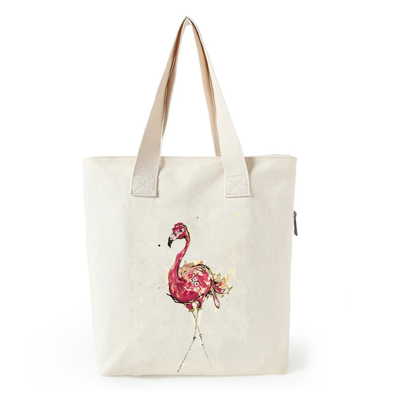 Flamingo print canvas tote bag customized eco bags custom made shopping bags with logo  Dachshund Shepherd Dog Poodle (14)