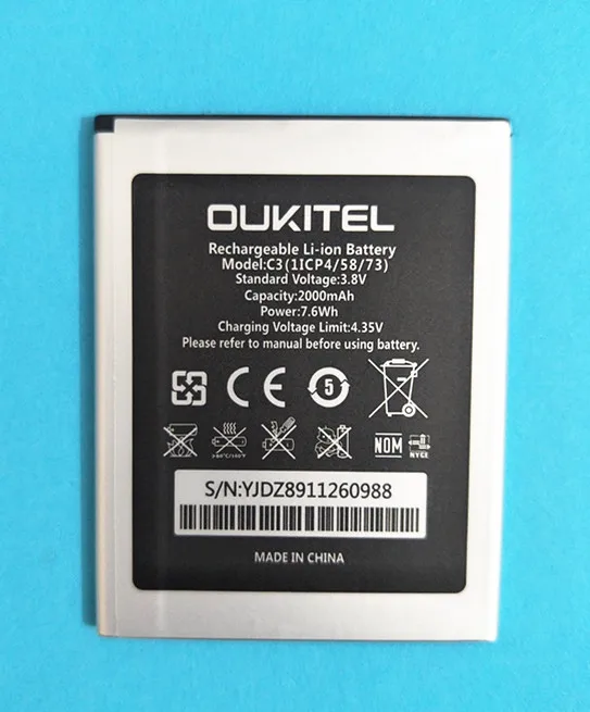 Аккумулятор AZK для смартфона Oukitel C3 3 8 В 2000 мАч|Аккумуляторы мобильных телефонов| |