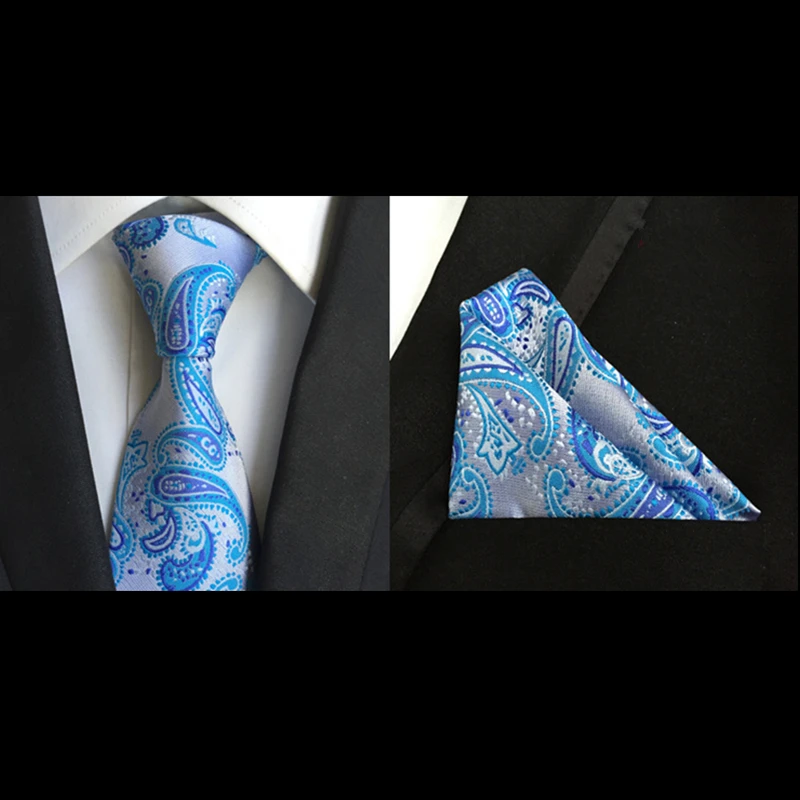 

Brilliantly Silk Paisley Mens Suit Necktie Set Wedding Jacquard Woven Ties for Men Pocket Square Handkerchief Mens Tie Set