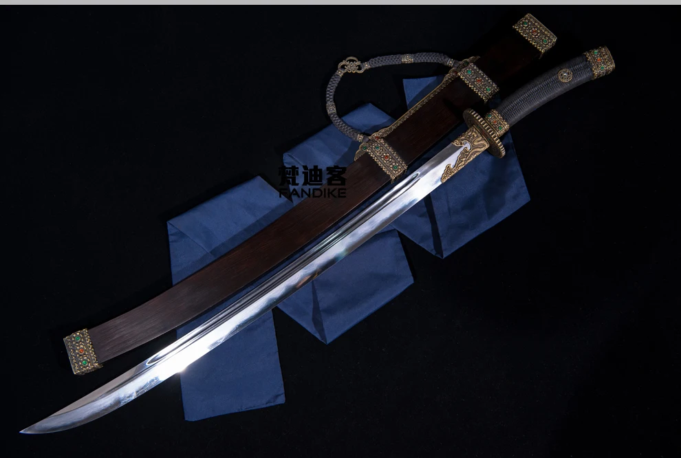 High-quality goods Hand-made Folded steel+clay tempered Ebony Chinese Qing Dynasty Sword Very Sharp Qing dao Scabbard of square