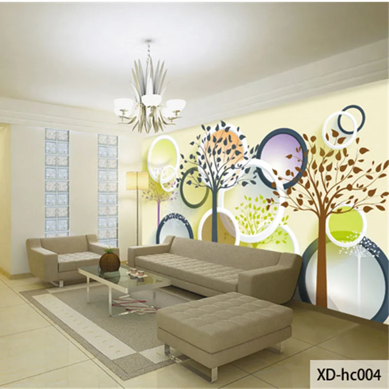

QINGCHUN Custom Print 3D Fabric &Textile Wallcoverings For Walls Murals Matt Silk For Living Room Modern Trees Circles Backdrop