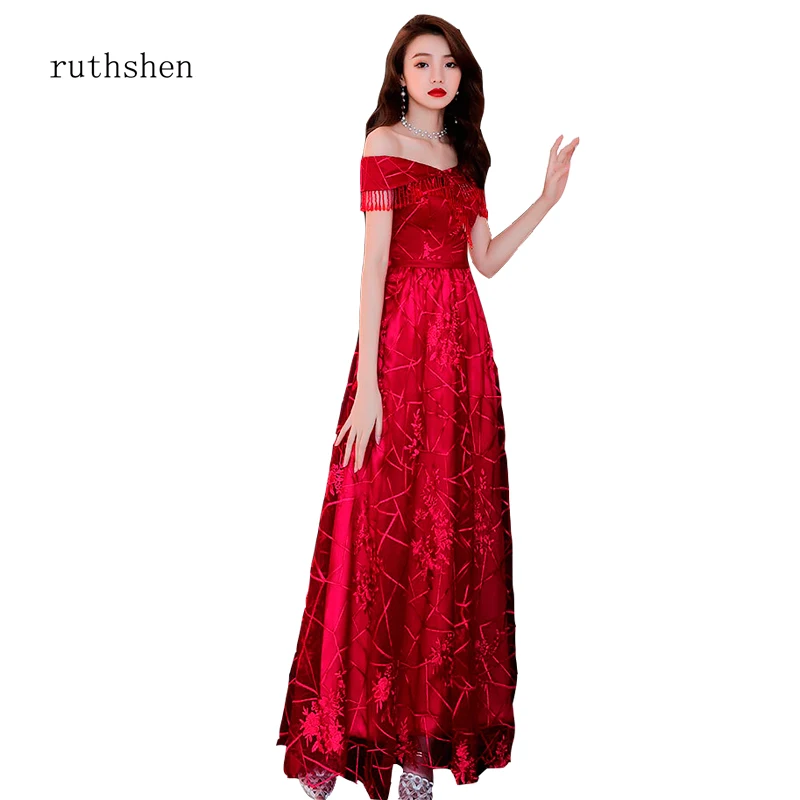 off shoulder long party frocks