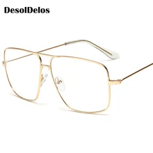 Винтажные очки с золотой металлической оправой, мужские женские солнцезащитные очки, ретро очки с квадратными оптическими линзами, очки с прозрачными линзами, DesolDelos
