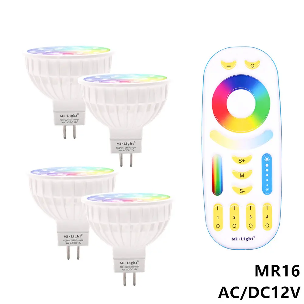 

Dimmable Led Lamp 4W MR16 12V Mi Light RGB CCT (2700-6500K) Smart LED Spotlight Bulbs + 2.4G RF Remote Control For Home Lighting