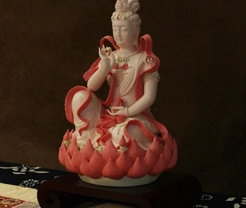 

China Pottery Dehua Colored Porcelain Guanyin Kwan-yin Buddha Bodhisattva Statue