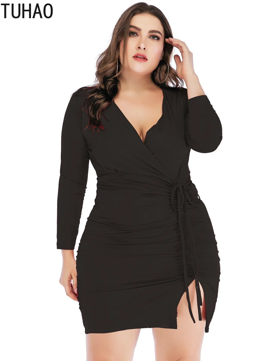 

TUHAO 2019 Autumn Sexy Club Party Dress Night Club Party Female Dress Plus Size 5XL 4XL 3XL Dress Sexy Bodycon Dresses WL150
