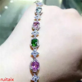 

KJJEAXCMY fine jewelry S925 pure silver bracelet natural tourmaline elliptic with zircon bracelet wholesale jewelry.