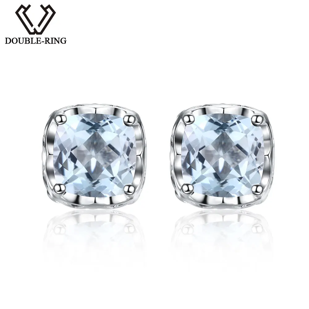 DOUBLE R натуральный голубой топаз 925 стерлинговое серебро серьги с топазом квадрат