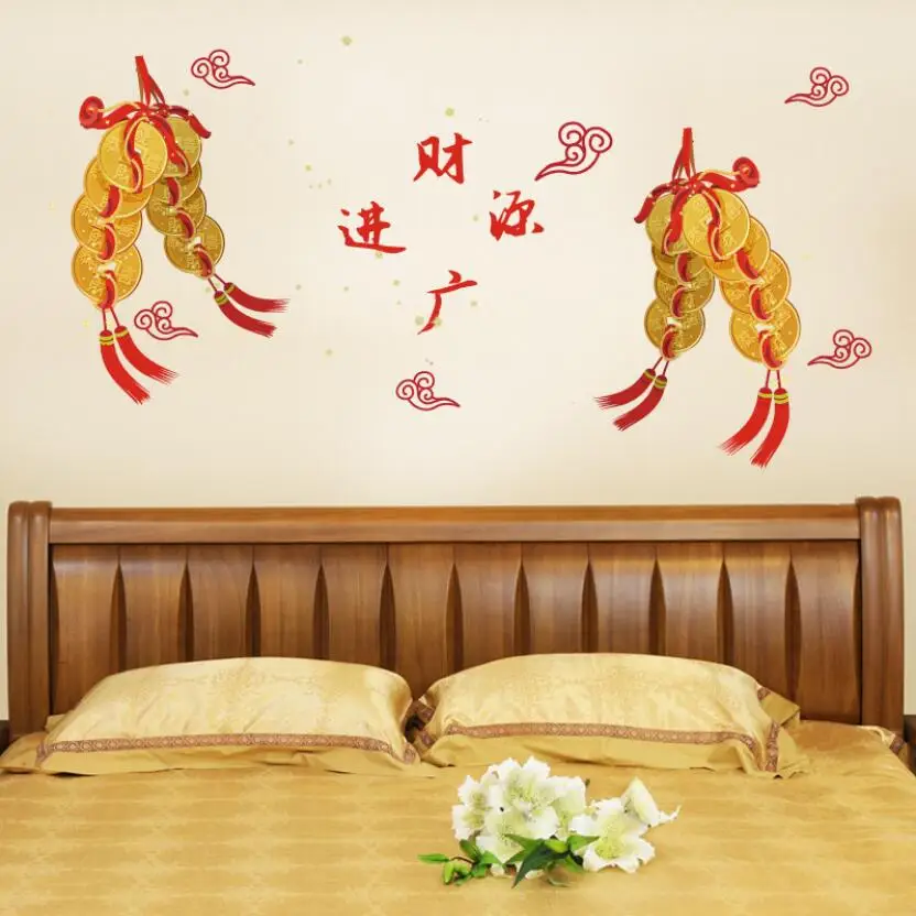 Счастливый Китайский год стены стикеры удачи золотой Медь Наклейки-монетки Декор окна s diy настенной комнаты Pegatinas W050
