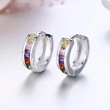 Милый 925 пробы Серебряный квадратный цвет круглый фианит маленькая петля Huggies Серьги-кольца для женщин ювелирные изделия для маленьких девочек